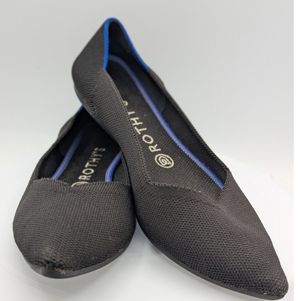 Rothys The Point Black Pointed Toe Knit Flats Size 9 Machine-Washable Knit Upper